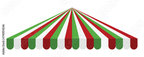 Shop canopy. Cafe sunshade, store awning or roof with red and white stripes isolated vector set