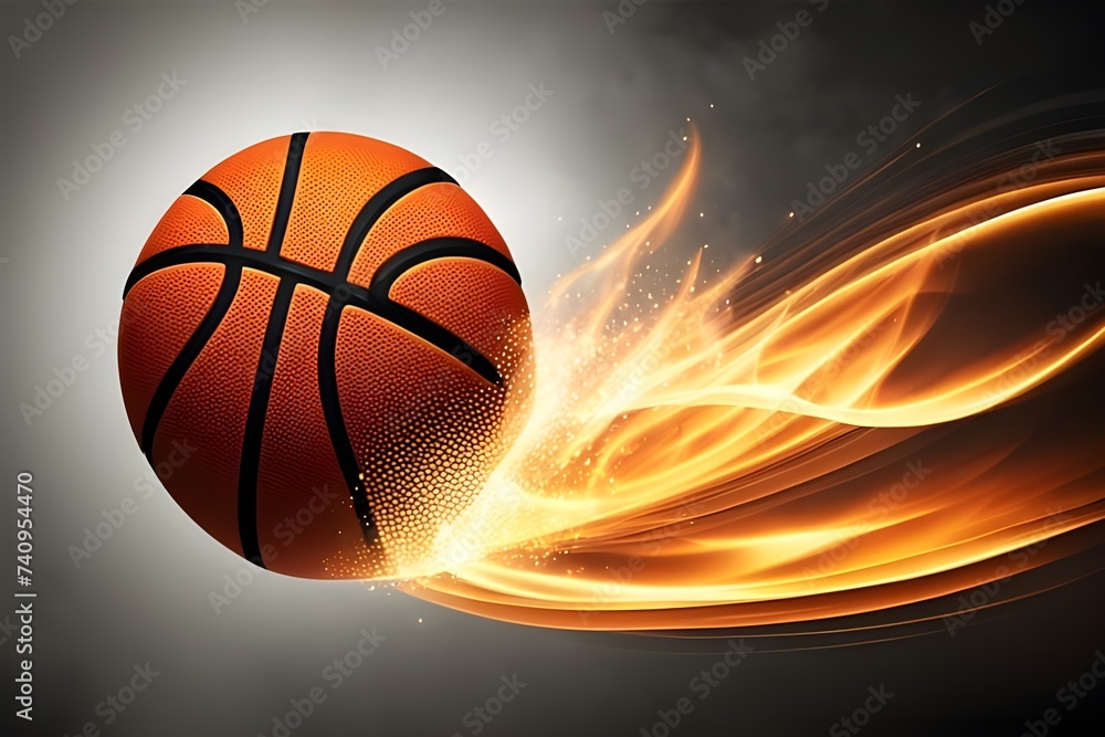 Obraz premium Ignited Action: Basketball On Fire Against a Dark Background