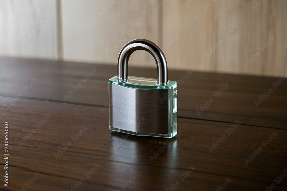 Fototapeta premium Glass and steel plated lock symbolizing poor security concepts