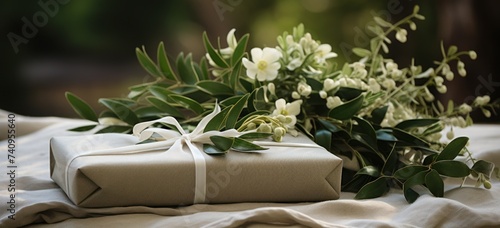 floral linen wrapped for wedding gift