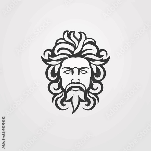 Greek god head wearing laurel wreath statue icon logo design Illustration vector in trendy minimal and simple line style.Ancient Greek Figure Face Head Statue Sculpture