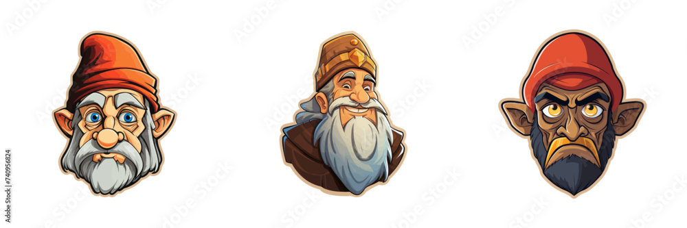 Fototapeta premium Cartoon Dwarf Face Sticker. Vector Illustration
