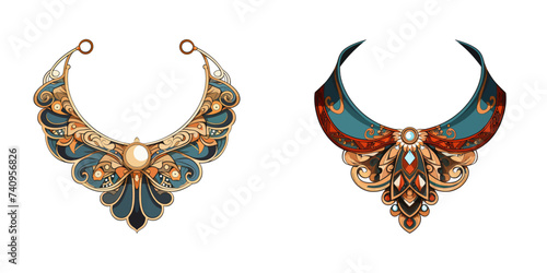 Cartoon Decorative Necklaces With Gemstones and Gold Accents. Vector Illustration