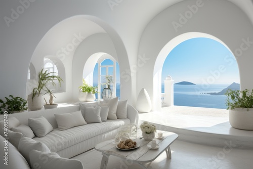 Luxurious hotel room with elegant interior and breathtaking sea view in santorini