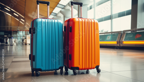 The concept of tourism and travel. Suitcases at the airport.