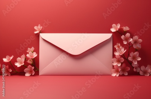 red envelope and flowers on a pink background