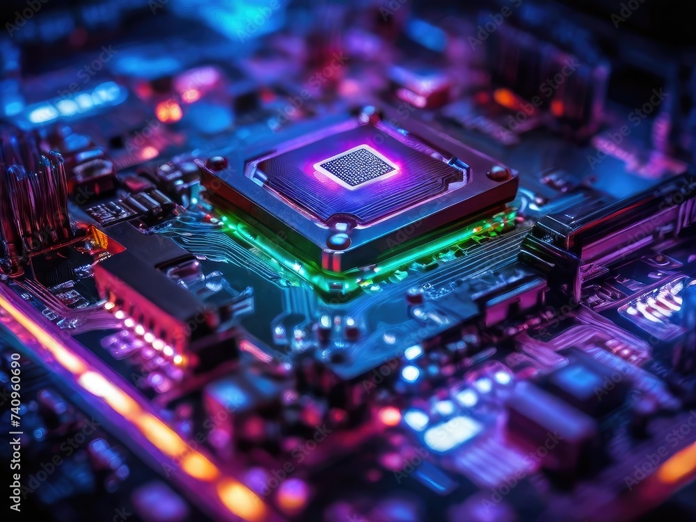 Glowing Chipset on a motherboard Glowing Chipset on a motherboard