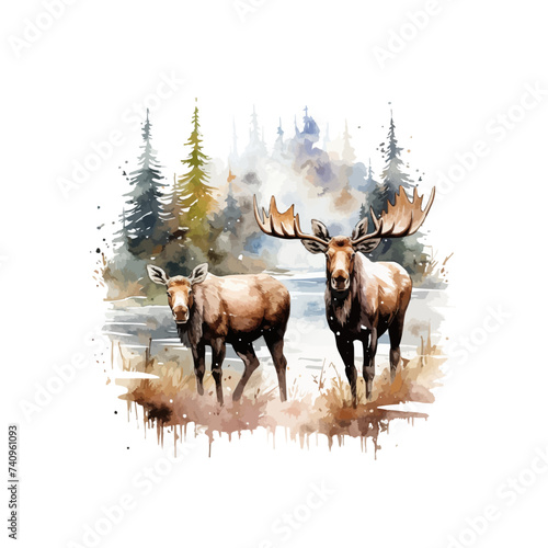Watercolor moose clipart for graphic resources