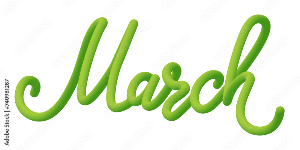 Handwritten text March isolated on a transparent background. Gradient lettering with 3d effect. Vector illustration for calendar Handwritten text March isolated on a transparent background. Gradient lettering with 3d effect. Vector illustration for calendar