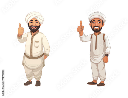 Cartoon Man Wearing Turban With Thumb Up. Vector Illustration