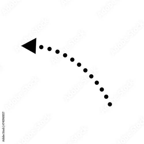 Thin curved dotted arrow