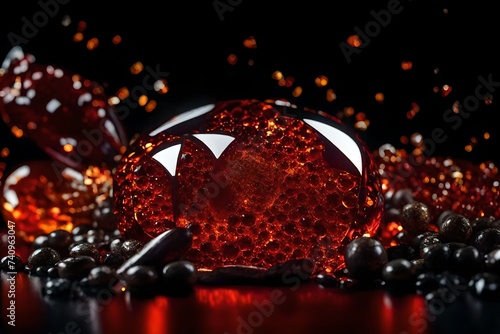 red glass ball on a black background