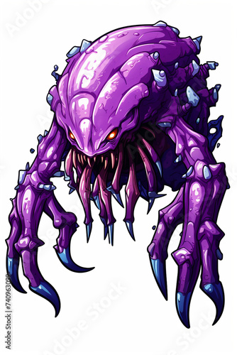 sprite of a weird purple lobster-clawed monster that shoots fireballs from it's claws сreated with Generative Ai