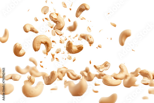Falling cashew nuts on a transparent white background. photo
