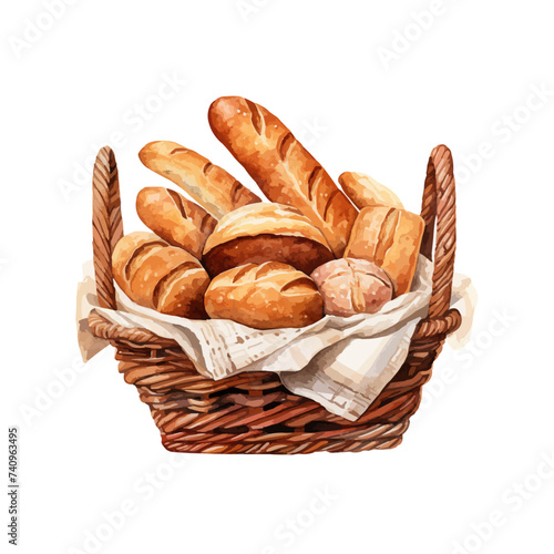 Basket with bread. Vector illustration