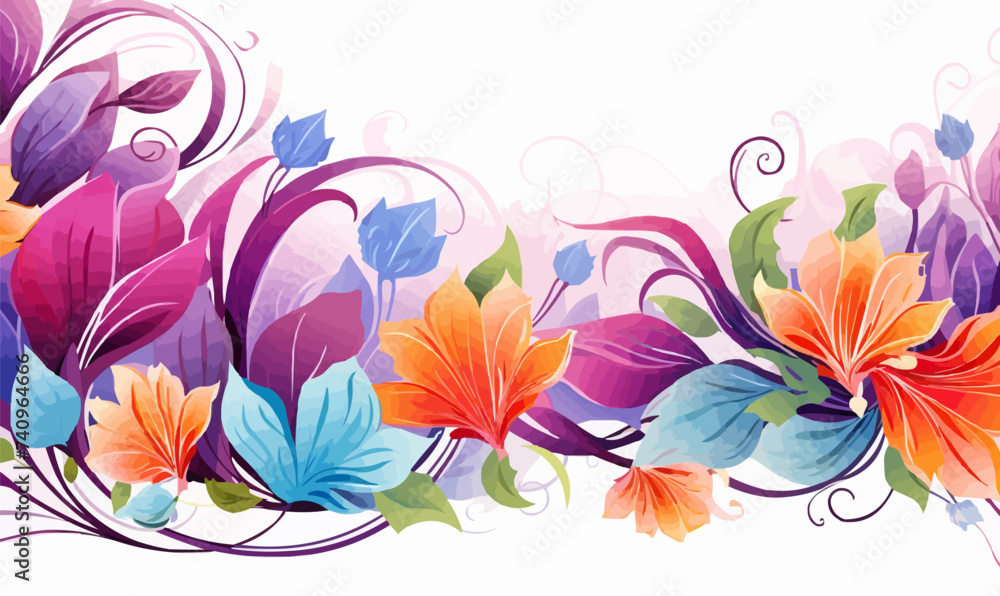with colorful abstract flowers and leaves, spring background, banner, design element for greeting cards, invitations. Vector illustration. with colorful abstract flowers and leaves, spring background, banner, design element for greeting cards, invitations. Vector illustration.