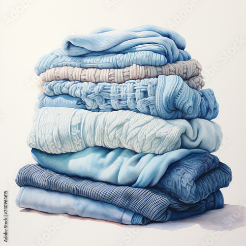 a pile of folded women's knitted sweaters, without a human being. painted with watercolor сreated with Generative Ai © Andrii Yablonskyi