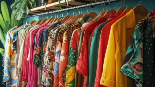 Wallpaper Mural Assorted Fashionable Vintage Clothing on Hangers second-hand clothing, showcasing styles from the '80s and '90s in a Boutique Torontodigital.ca