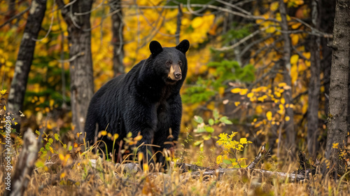 fall wilderness, black bear in rich autumn foliage