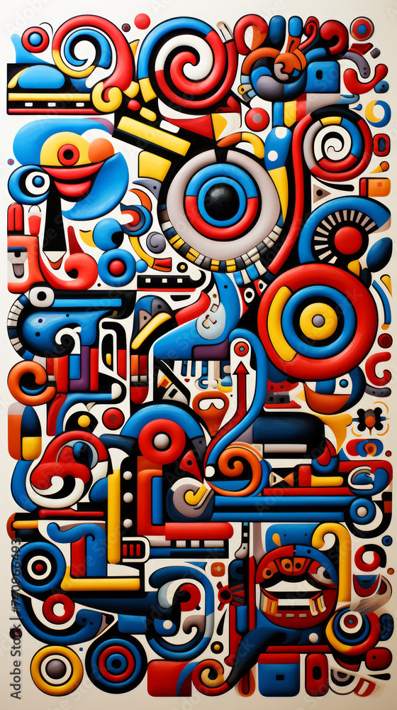 Vibrant Abstract Totem Mural with Intricate Patterns

