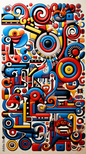 Vibrant Abstract Totem Mural with Intricate Patterns  