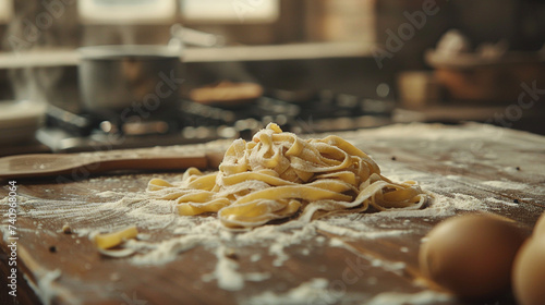 Homemade pasta on a wooden table