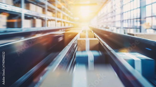 Warehouse Logistics  Conveyor Belt with Shipping Parcels