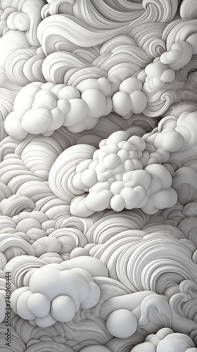 Abstract Monochrome Clouds and Waves Pattern