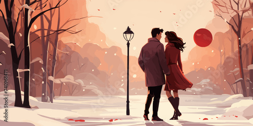 Couple in love woman give a gift to man in sweet pastel free hand line drawing vector illustration in concepts cute kawaii anime cartoon