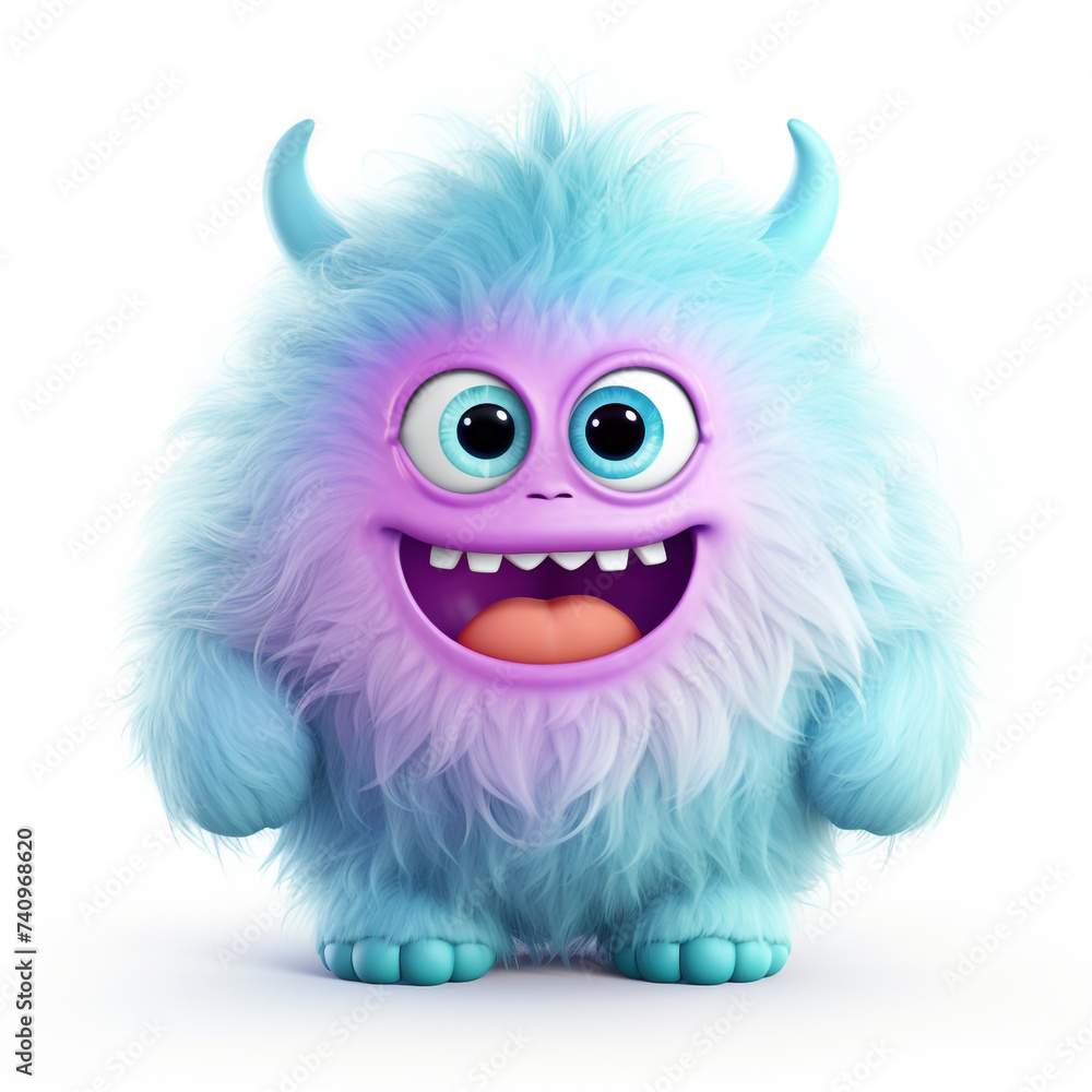 Obraz premium funny adorable pastel monster in white background сreated with Generative Ai