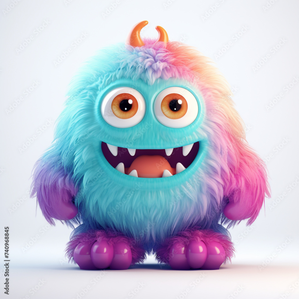 funny adorable pastel monster in white background сreated with Generative Ai funny adorable pastel monster in white background сreated with Generative Ai