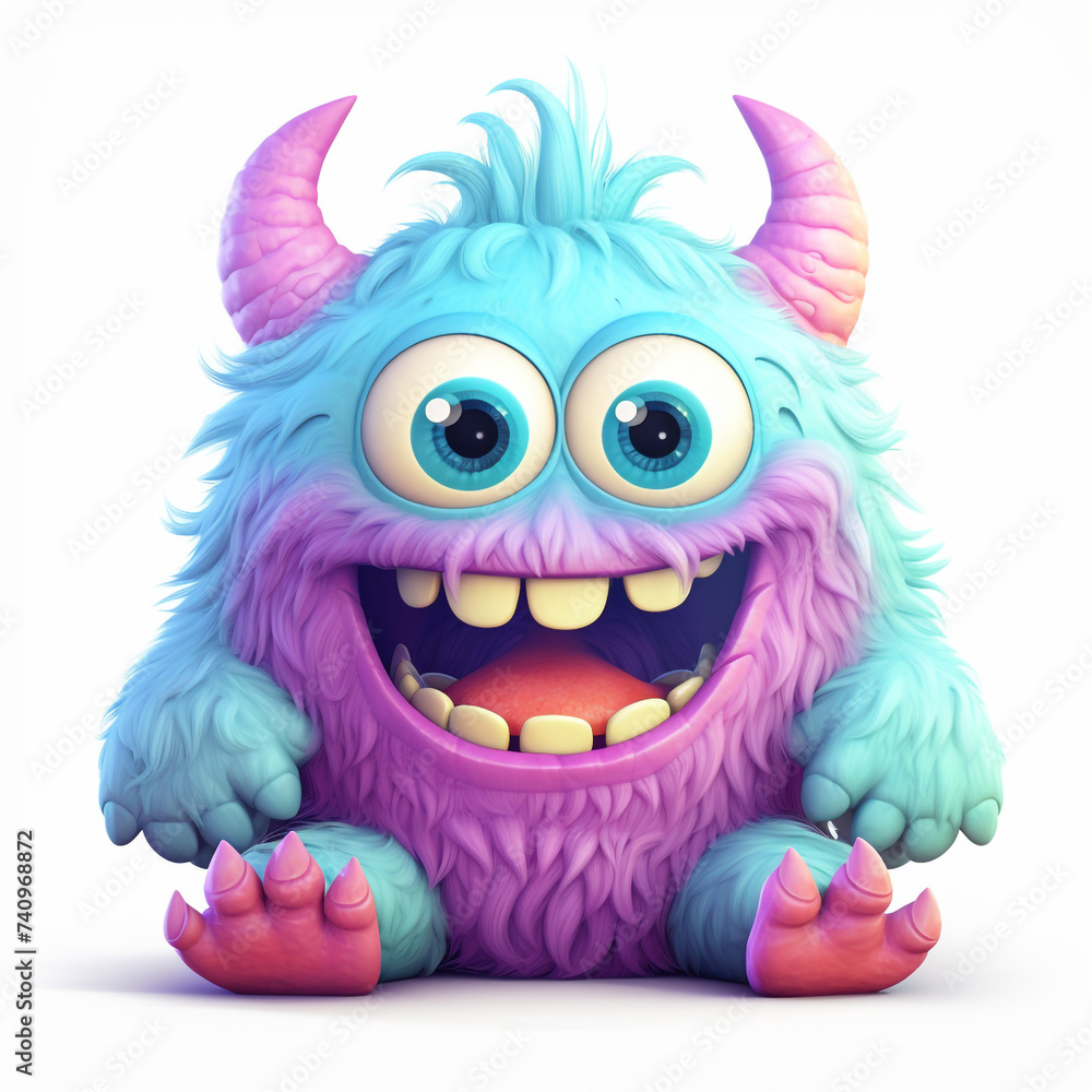 funny adorable pastel monster in white background сreated with Generative Ai funny adorable pastel monster in white background сreated with Generative Ai