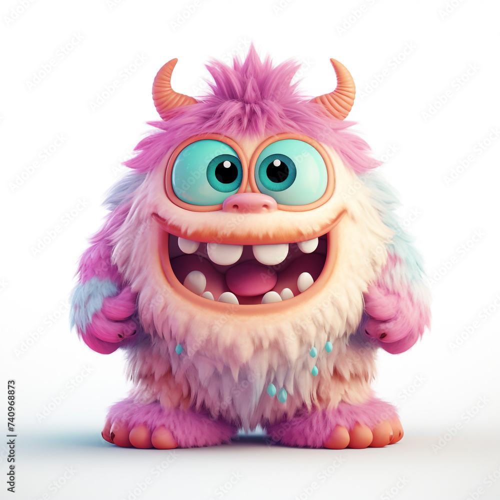 funny adorable pastel monster in white background сreated with Generative Ai funny adorable pastel monster in white background сreated with Generative Ai