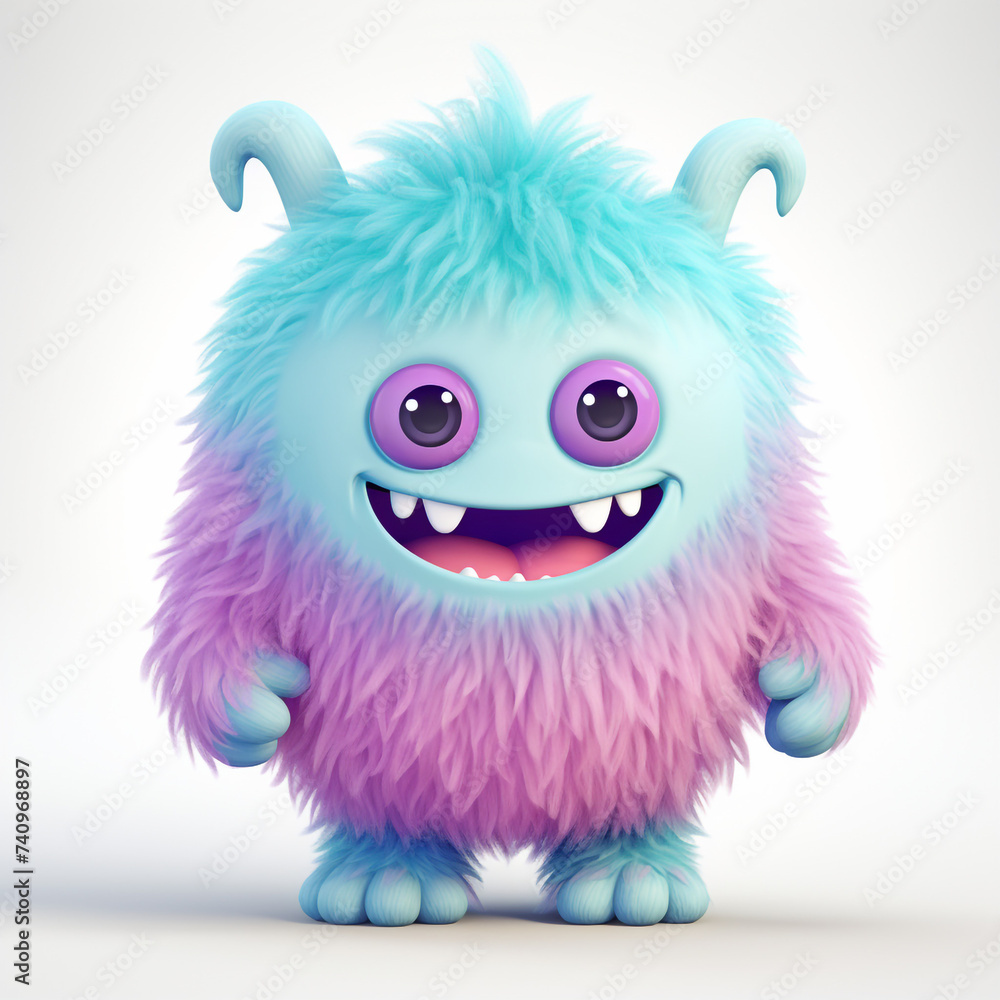 funny adorable pastel monster in white background сreated with Generative Ai funny adorable pastel monster in white background сreated with Generative Ai