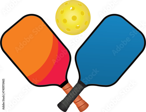 Crossed Pickleball Paddles and Ball Illustration