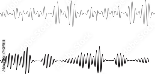 Sound waves collection. High frequency radio wave. Music equalizer. Interference voice recording. Sound wave set. Sound waves, Equalizer, Audio waves, Radio signal. Podcast Equalizer template. Vector 