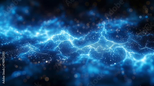 Abstract background of glowing blue mesh or interwoven lines on a dark background , Ai generated image photo