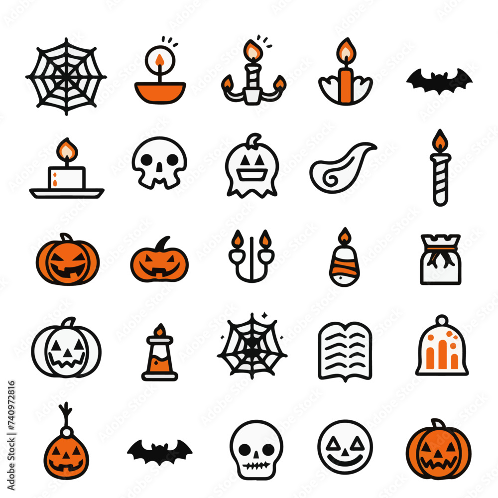 Fototapeta premium Outline icon set of Holloween Day