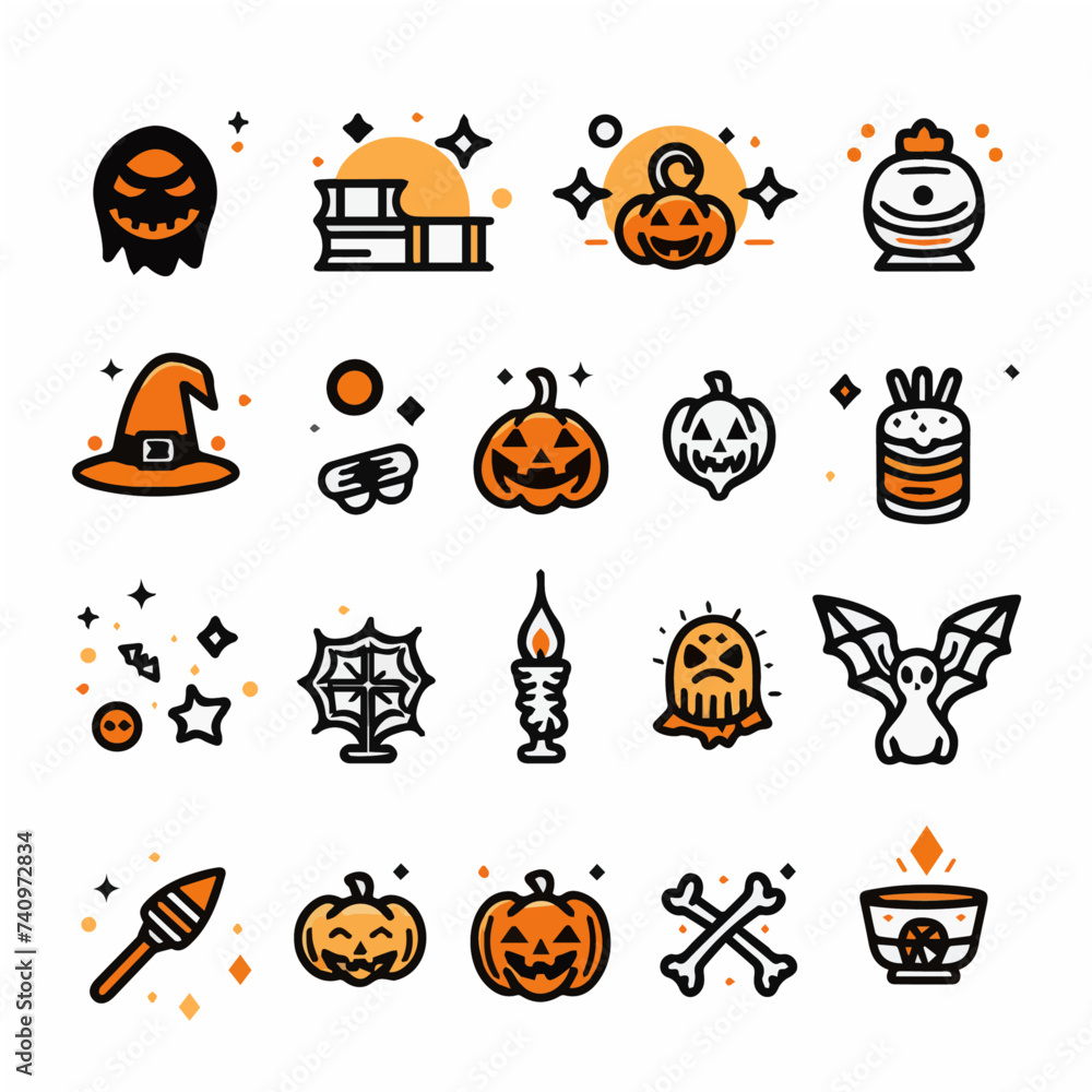 Outline icon set of Holloween Day