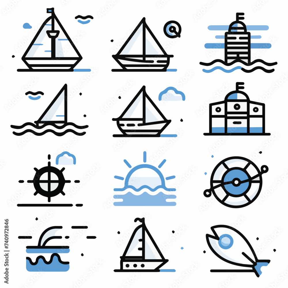 Outline icon set of Nautical Adventures Outline icon set of Nautical Adventures