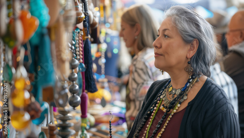 Attendees exploring vibrant booths filled with unique, handcrafted jewelry and decor at an Artisan Exhibition