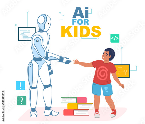 AI technology for preschool kids education vector illustration