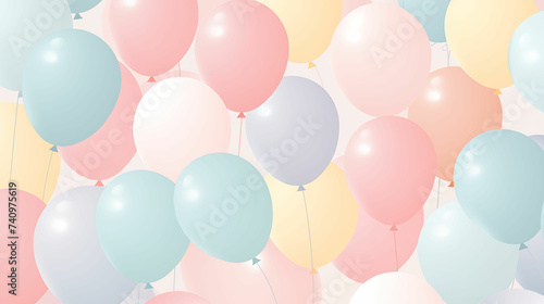 Pastel balloons floating in the air. Generative AI