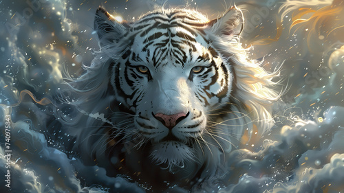 Tygrys fantasy w chmurach #740975843