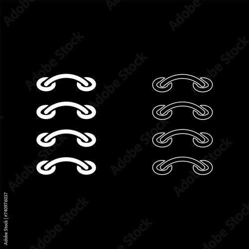 Cross stitching sew darning-stitch stalks of the threads insertion sewing sramps connect fabric Surgical seams Rough seam patch suture set icon white color vector illustration image solid fill 