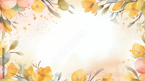 Yellow flowers watercolor painting on white background. Generated with AI. © MikeLegend