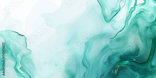 A banner featuring an abstract watercolor paint background, with teal color blue and green hues merging in a liquid fluid texture.