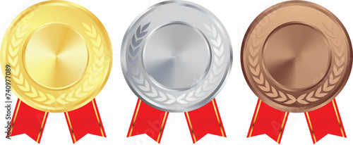 Winner Gold Medal First to third, First, Second, third, Silver medal, Bronze Medal, With Red Ribbon, Competition Medal, Trophy for champions