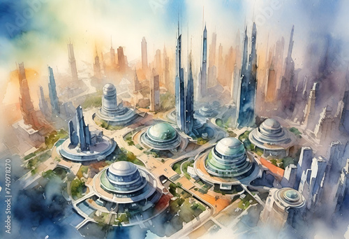 Futuristic city from sky view