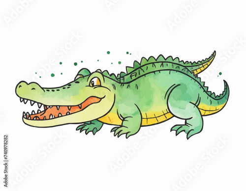 Crocodile kid children's illustration watercolor drawing © Ouahdou